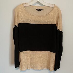 Alice + Olivia Two-Tone Black and Cream linen Sweater long sleeve Medium